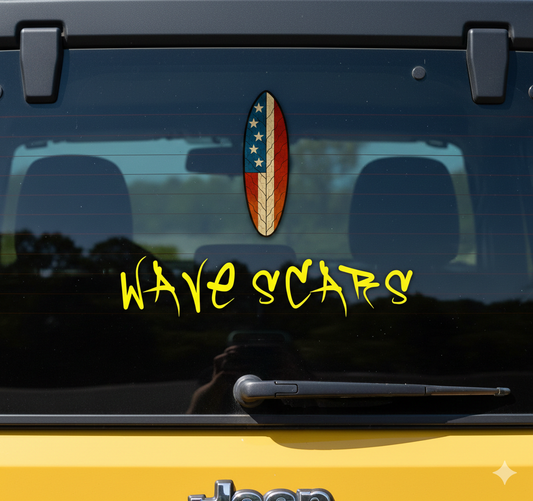 Stars & Scars – American Flag Surfboard yellow Sticker