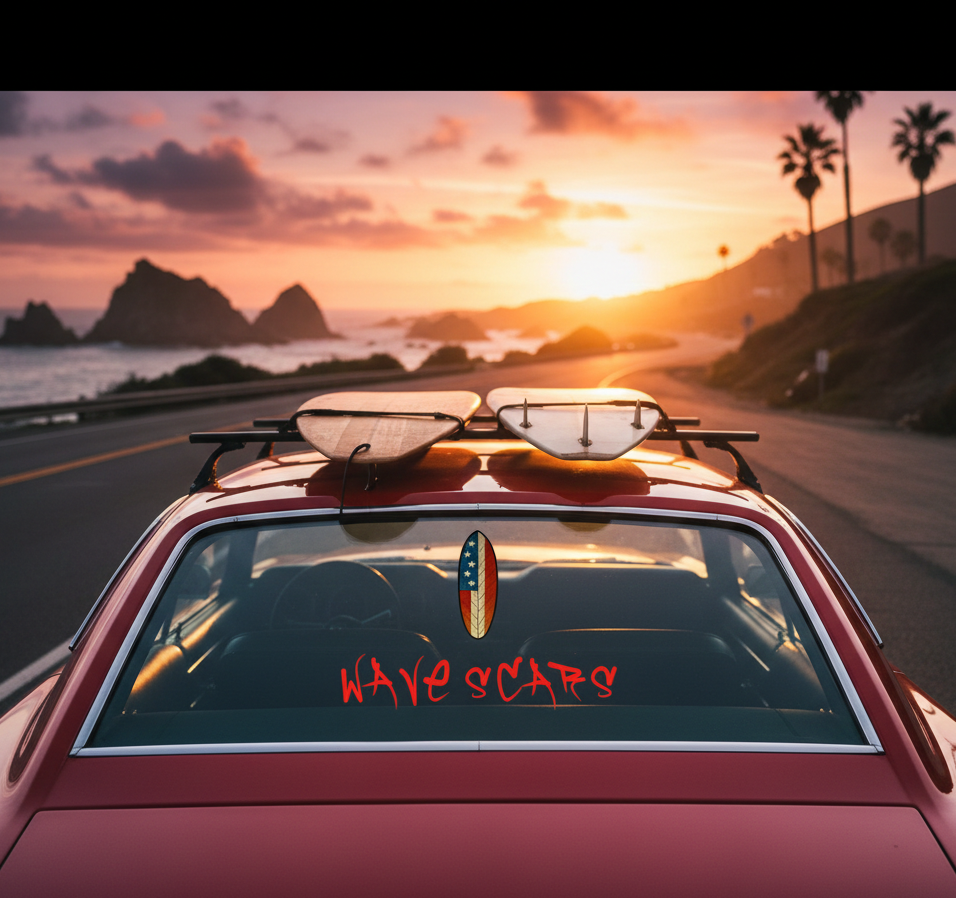 American Flag Surfboard red Sticker
